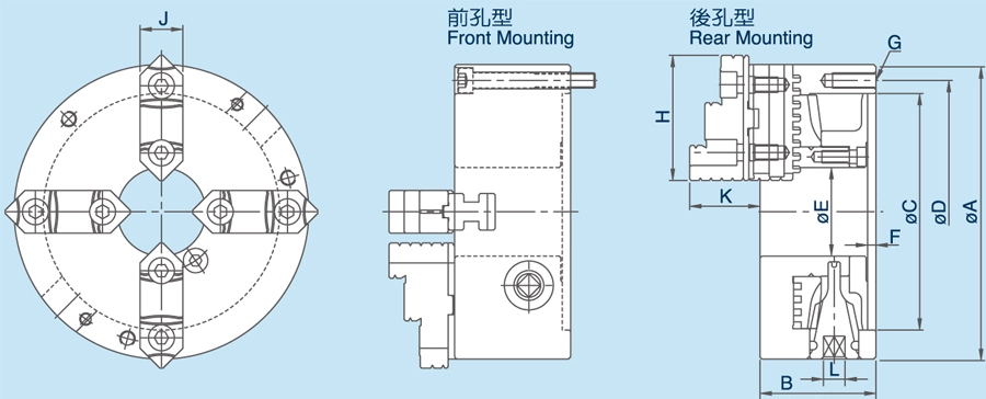 Larger Through Hole PSK 4-Jaw Powerful Type Scroll Chucks