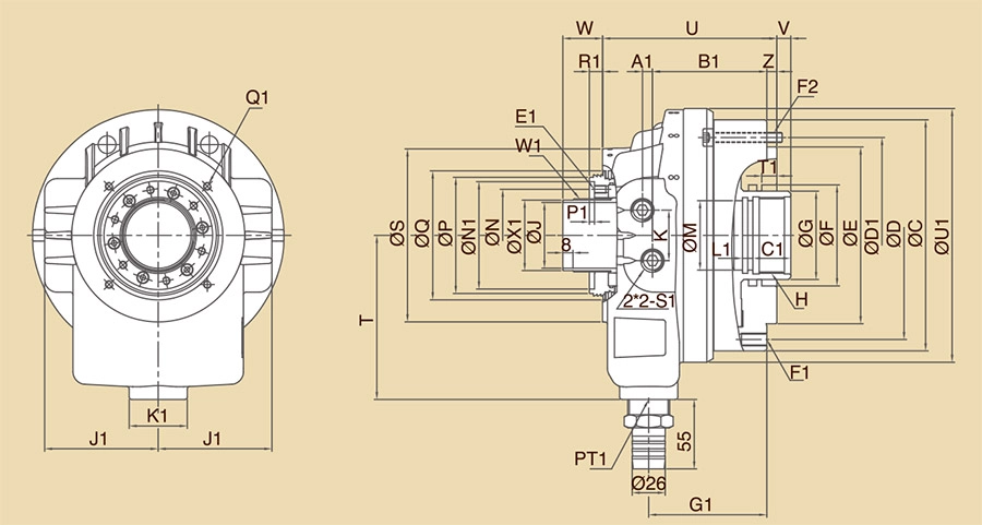 PA High speed compact hollow rotary hydraulic cylinders