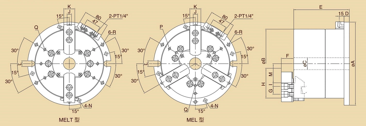 MEL,MELT Crank Type Long Jaw Stroke Hollow Power Chuck Fixtures